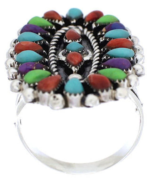 Sterling Silver And Multicolor Needlepoint Ring Size 6-3/4 YX35194